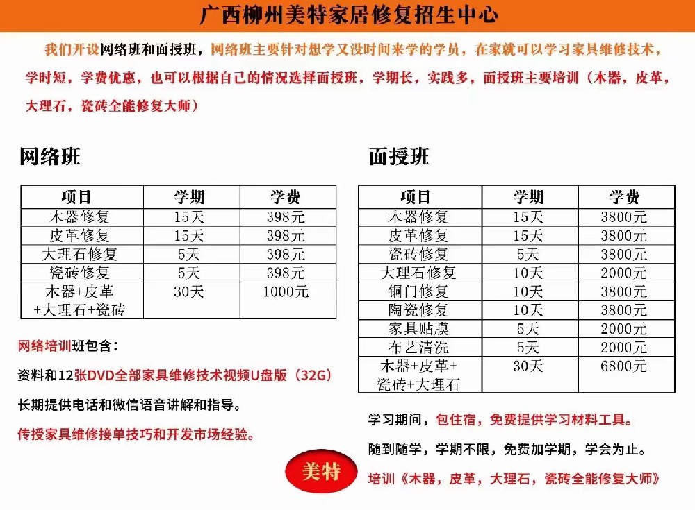 家具维修美容补漆都有哪些技术培训